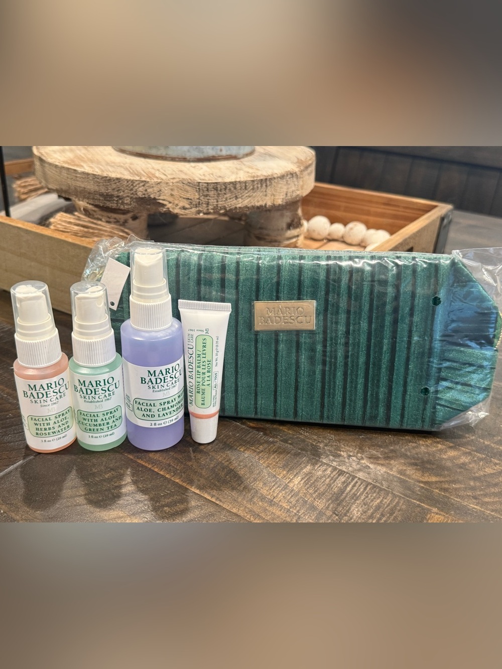 Mario Badescu Green Velvet Travel Pouch with Facial Sprays/ lip balm